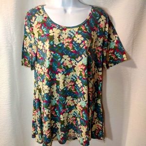 LuLaRoe Floral PERFECT T Women’s XXS Short Sleeve Swing Tunic Side Vents